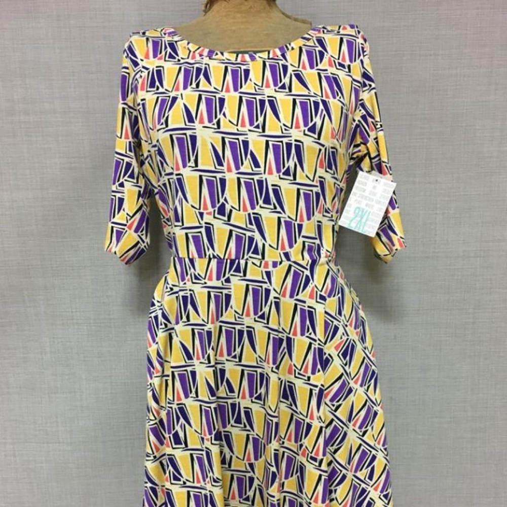2X yellow geometric print lularoe Nicole dress